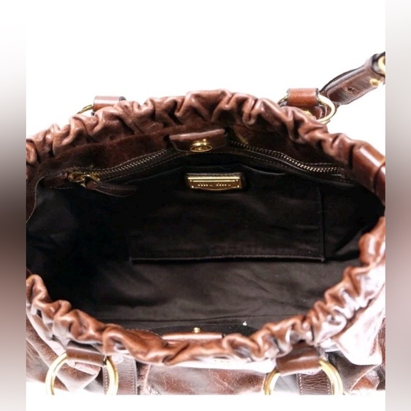 100% Authentic MIU MIU Tote Bag Classic Vitello Lux Browm Satchel - Rare Iconic - Picture 8 of 9
